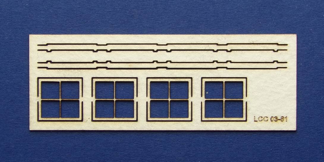 LCC 03-61 OO gauge set of windows for 03-33 type 4 Set of windows for signal box wall.